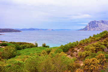 Capo Coda Cavallo seen from San Teodoro on Mediterranean sea