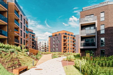 Modern european architecture of residential building quarter