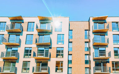 Details of new apartment residential house with balconies