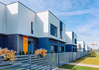 Apartment house and home residential building complex with gate