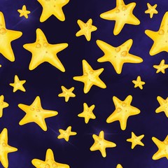 Stars seamless pattern.  yellow stars in the sky, children’s drawing.  Can be used as background, wallpaper, fabric design, wrapping paper, design for children.