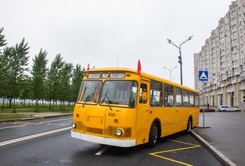 Naklejka na ściany i meble Old Soviet bus of the 80s at an exhibition in St. Petersburg