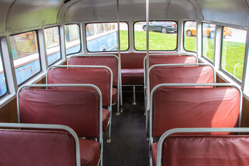 Salon of the old suburban bus of the 60s