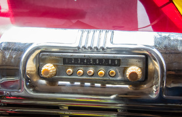 Old radio in a unique Soviet bus of the 50s