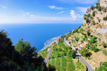Romanic road at vineyards and Mountains at Agerola in Italy