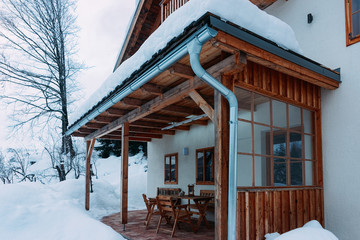 Terrace with table and chairs and House architecture Bad Goisern