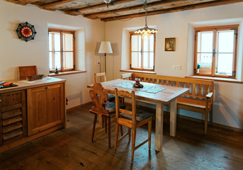 Modern design of Home wooden Kitchen Interior table with chair