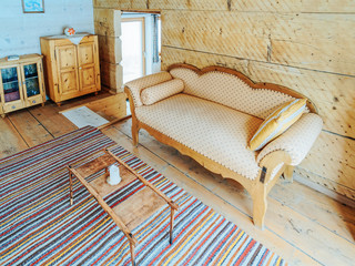 Fototapeta na wymiar Interior of contemporary wooden living room design sofa table
