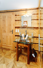 Interior of modern bathroom with wood design sink mirror