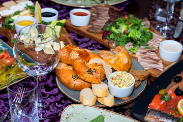 The range of different dishes on the table. Restaurant, benket