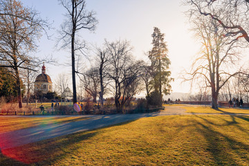 Sunset in Schlossberg park in Downtown and Old city Graz