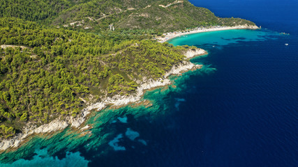 Aerial drone photo of tropical Caribbean bay with white sand beach and beautiful turquoise and...