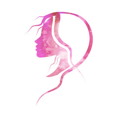 The face of a beautiful pink girl profiled. Vector illustration