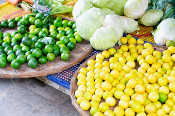 Asian fruit assortment such as limons and lime Hoi An