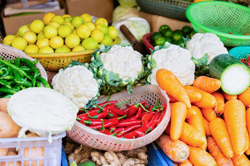 Vegetable cauliflowers cabbage carrot pepper lemon in Hoi An