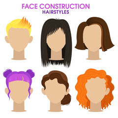 Hairstyle. Different haircuts and hair color. Vector.