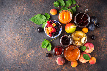 Assortment of different jams in jars