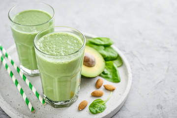 Green smoothie with spinach and avocado