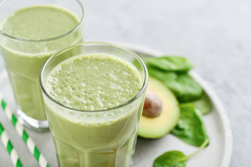 Green smoothie with spinach and avocado