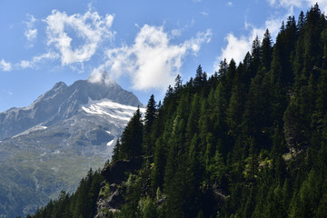Cima Vazzeda and Cima di rosso mountain with its hanging glacier in summer