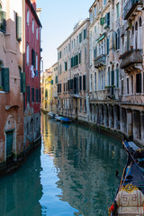 Venezia (Venice), Italy. 2 February 2018. Gondolas and boats on the rivers of Venice.