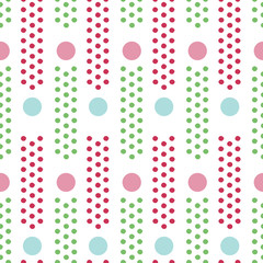 Retro Christmas dots seamless pattern in candy colors of pink, pale blue and green. 1950's style design, fun and trendy with both a nostalgic and modern flair. For wrapping paper, textiles, home.