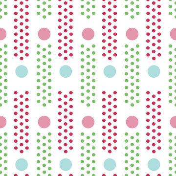 Retro Christmas dots seamless pattern in candy colors of pink, pale blue and green. 1950's style design, fun and trendy with both a nostalgic and modern flair. For wrapping paper, textiles, home.