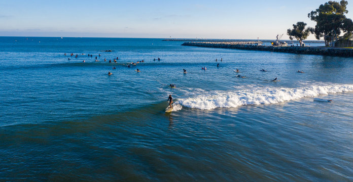 surfing doheny state beach, south oc, ca. Aerial