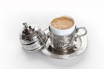 turkish coffee in copper cup