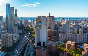 Aerial view of the skyscrapers of Midtown Manhattan New York City