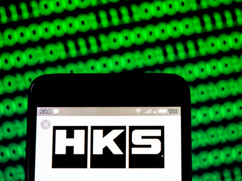 Kiev, Ukraine, April 13, 2019, illustrative editorial. In this photo illustration a HKS Co. Ltd. logo seen displayed on a smart phone