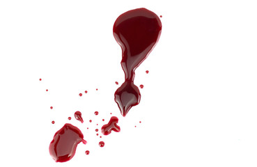 Drops of blood on a white background, Top view Blank for design.