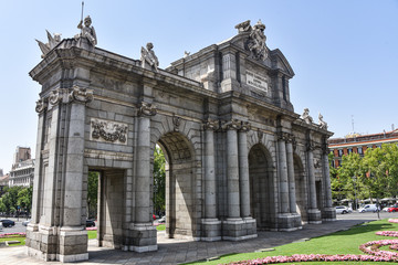 Fototapeta na wymiar Madrid, Spain - July 22, 2019: Puerta de Alcala arch in Plaza de la Independencia