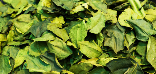 Dried kaffir lime leaves background