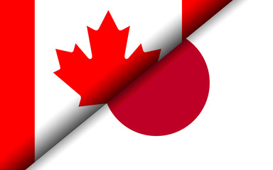 Flags of the Canada and Japan divided diagonally
