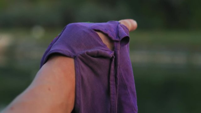 Close-up, Men Hand Holding Pouch with Rosary, Evening Prayer
