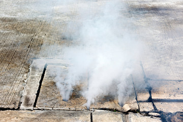 Pest control smoke come out from manhole