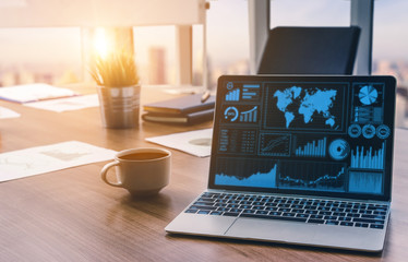 Data Analysis for Business and Finance Concept. Graphic interface showing future computer...