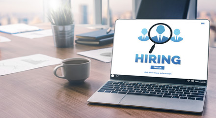 Human Resources Recruitment and People Networking Concept. Modern graphic interface showing...