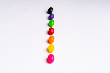colorful jelly beans candies white background Top view
