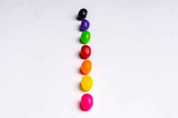 colorful jelly beans candies white background Top view