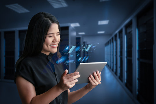 Worker with tablet - Powered by Adobe