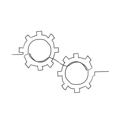Gears are drawn by a single line on a white background with doodle handdrawn style vector
