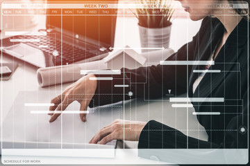 Project management schedule for business planning. Modern graphic interface showing timeline of...