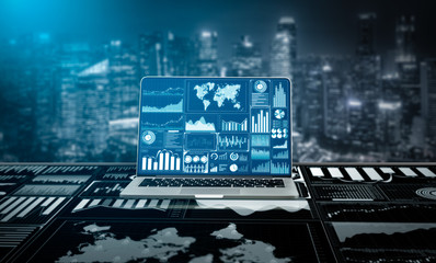Big Data Technology for Business Finance Analytic Concept. Modern graphic interface shows massive...