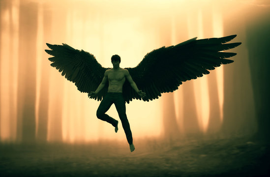 An angel in mystic forest,3d illustration
