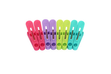 Colorful plastic cloth clamp isolate on white background, plastic clamp