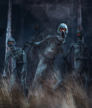Zombies awaken,Undead from a long time land,3d illustration for book cover