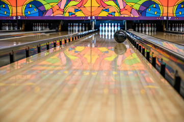 bowling alley with gutter guards in place 