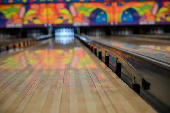 bowling alley with gutter guards in place 